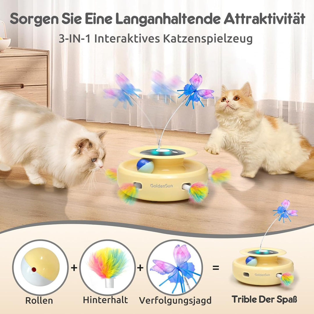 GoldenSun Interaktives Katzenspielzeug, 3 in 1 Elektrisch Automatischer Spielzeug für Katzen, Whack-