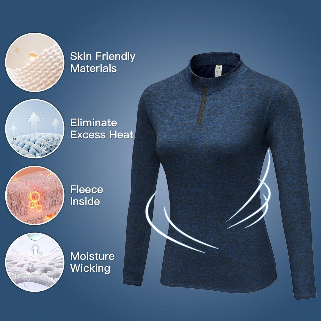 WOWENY Fleecepullover Damen 1/4 Zip Funktionsshirt Fleece warm Laufshirt Langarm mit Stehkragen, Atm