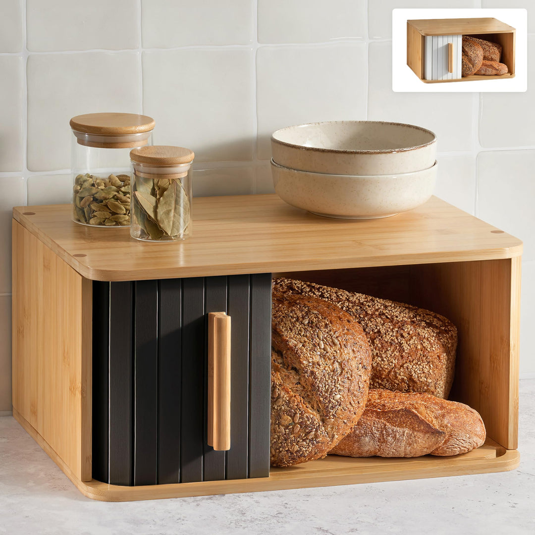 Praknu Brotkasten Gross aus FSC® Holz mit Schiebetür - Brotaufbewahrung 40x28cm - Platzsparend und s