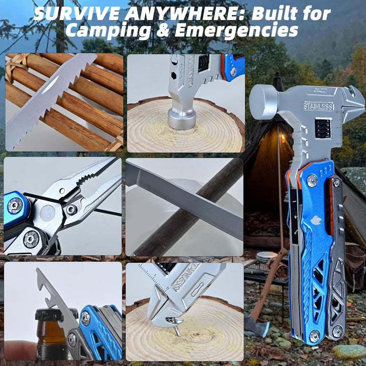 18-in-1 Multitool mit Hammer, Zange und Taschenmesser - Robuster Multiwerkzeug für Männer - Ideal al