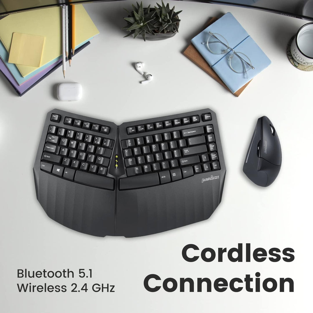 Perixx PERIDUO-813B US Kabellose ergonomische kompakte Tastatur und vertikale Maus – Paket mit Einer