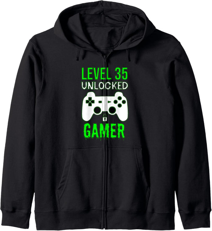 Funny zum 35. Geburtstag von Gamer - Level 35 Unlocked Gamer Kapuzenjacke