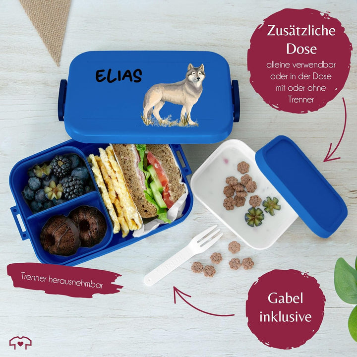 Kinder Bento Box Midi Lunchbox für Mepal Bentobox - Wolf mit Name personalisiert I Wolfsmotiv Gesche