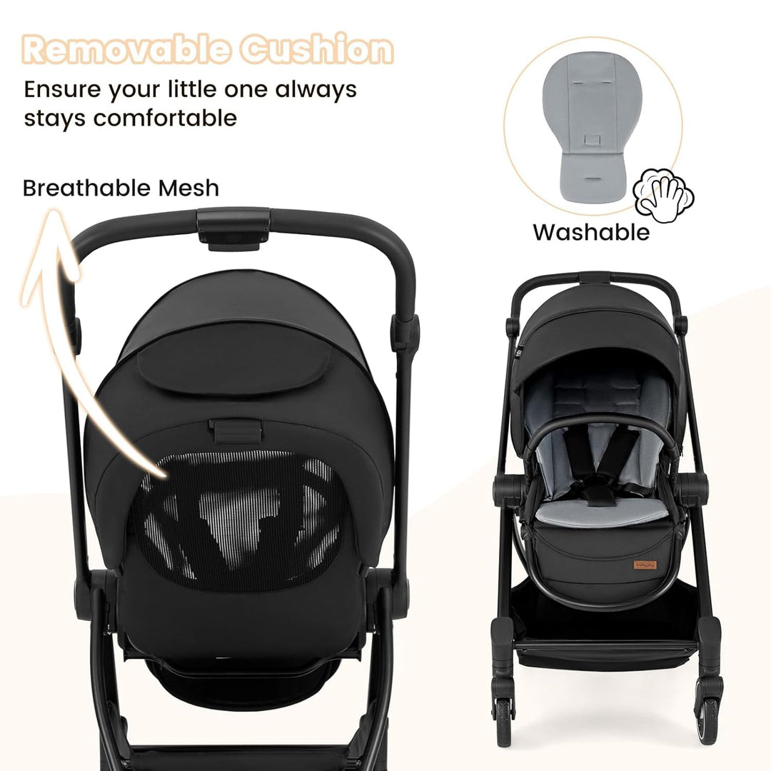 DREAMADE Kinderwagen mit umkehrbarem Sitz, Zusammenklappbarer Reisebuggy mit verstellbarer Rückenleh
