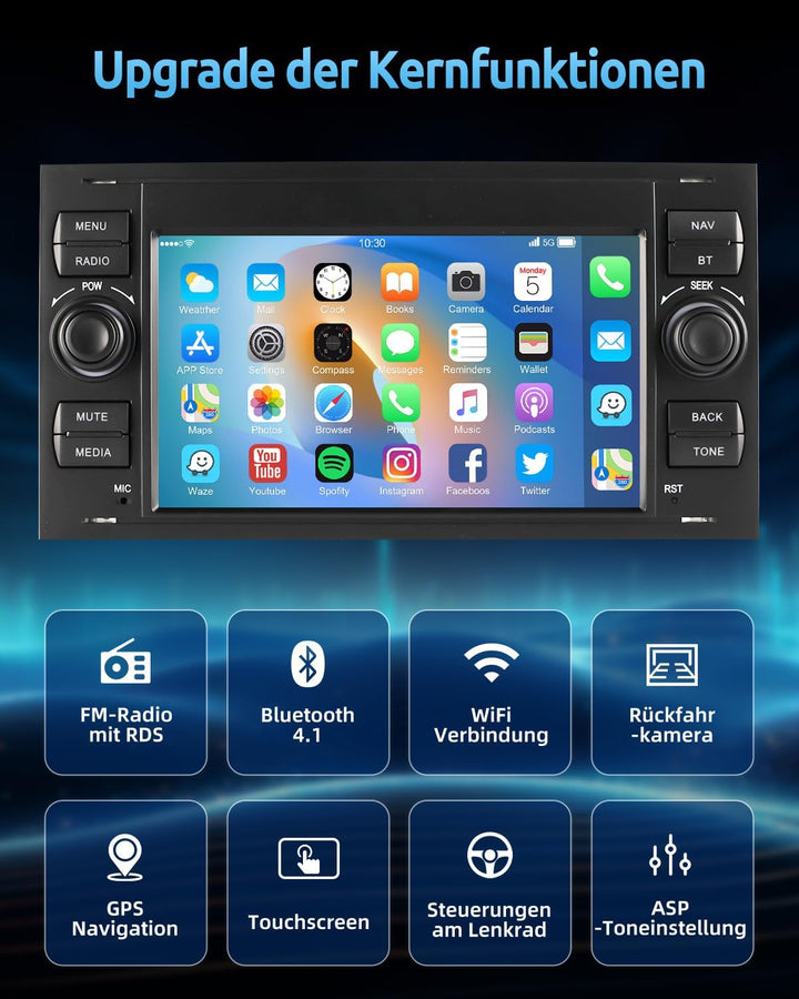 ESSGOO 2+64G Wireless Autoradio Android 14 Car Radio mit Carplay und Android Auto Für Ford Fiesta Ga