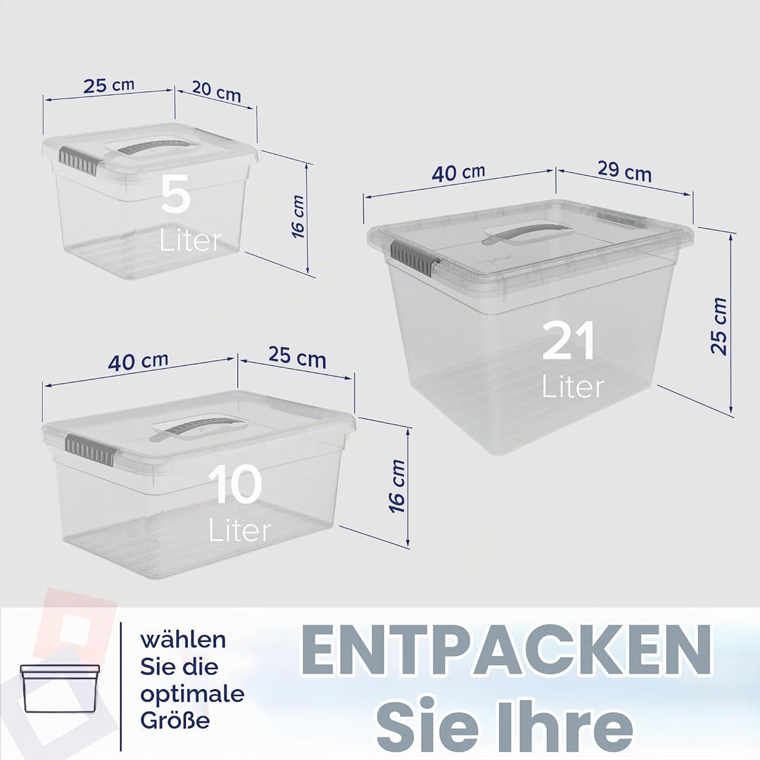 PROFUN Aufbewahrungsboxen Set mit Deckel - 21 L, 10 L und 5 L – Gross Plastikbox mit Deckel – Stapel