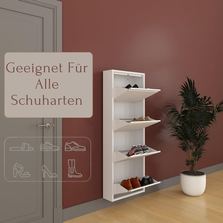 furni24 Schuhschrank Schmal – Platzsparender Metall-Schrank mit Magnetklappen, Platz für 8-12 Paar S