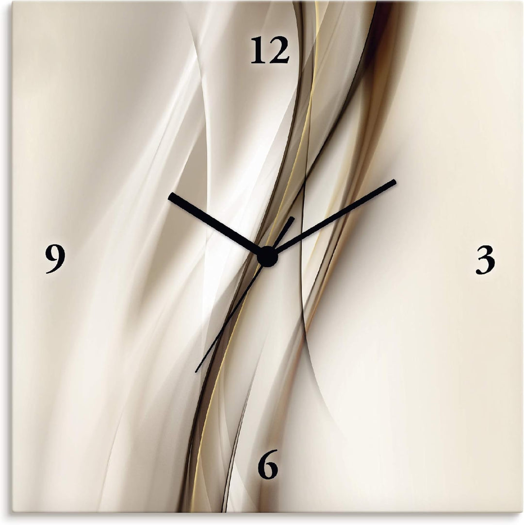 ARTLAND Wanduhr ohne Tickgeräusche Leinwand Funkuhr 30x30 cm Quadratisch Lautlos Design Welle Abstra