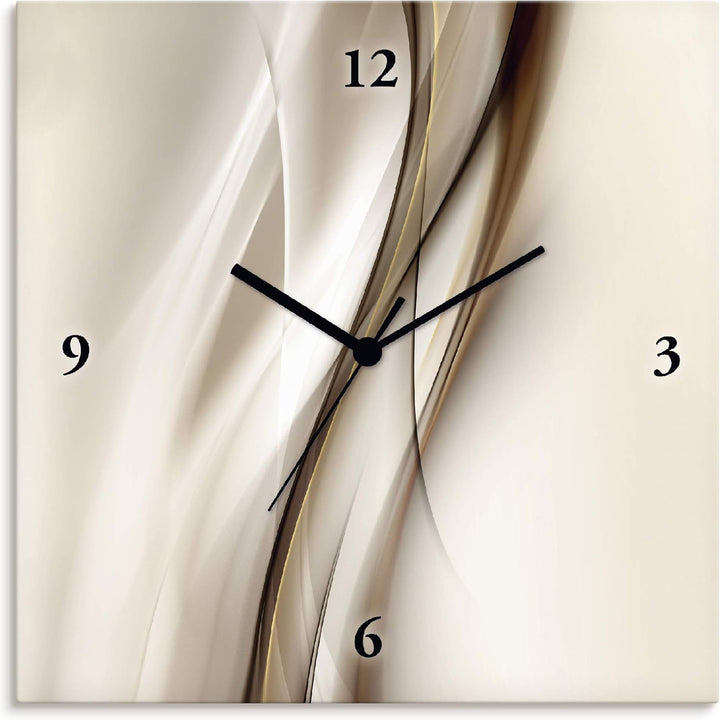 ARTLAND Wanduhr ohne Tickgeräusche Leinwand Funkuhr 30x30 cm Quadratisch Lautlos Design Welle Abstra
