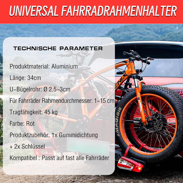 Verstellbar Strap Rahmenhalter 42CM Lang, Alu Rahmenhalter Fahrradträger für E-Bike/Fahrrad, Abschli