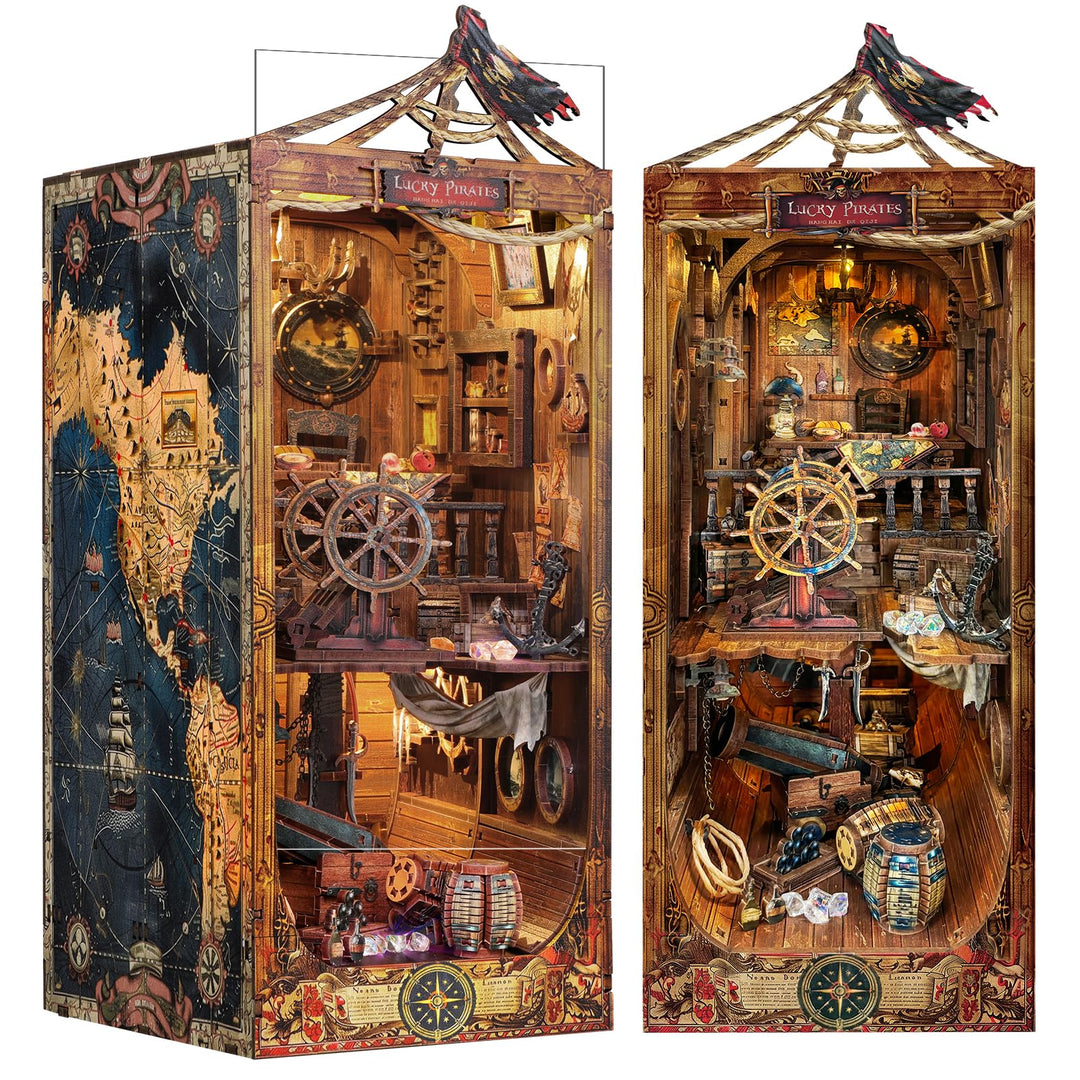Quanquer DIY Book Nook Kit für Erwachsene_mit Staubschutz und LED-Licht 3D hölzerne Miniatur Puppenh
