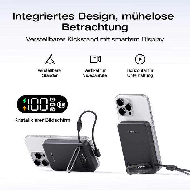 EcoFlow Qi2.2 Magsafe Powerbank 10000mAh 25W mit USB C 36W Kabel, Qi2.2-Zertifiziert Magnetische Pow