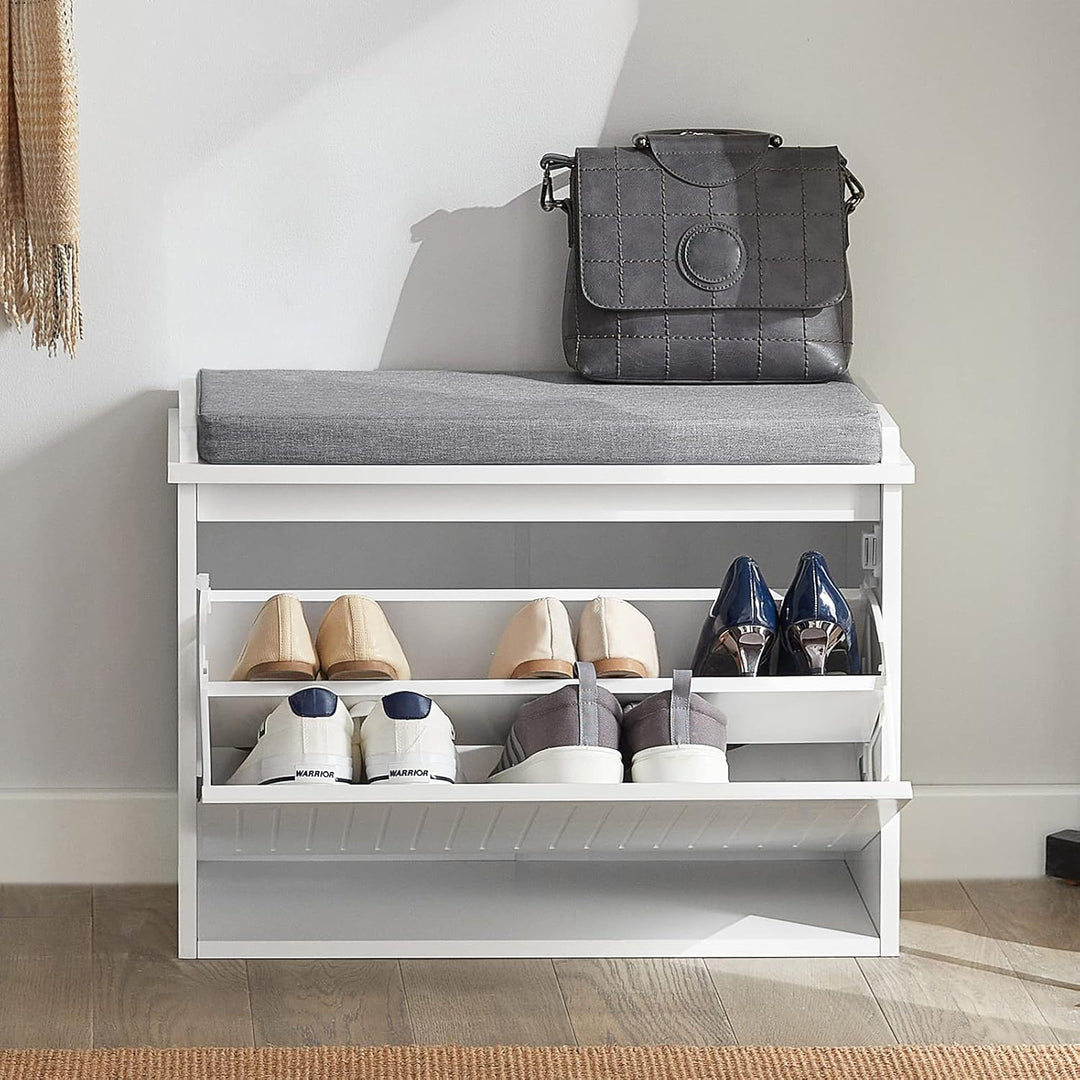 SoBuy Schuhschrank Schuhbank mit Sitzfläche, Schuhregal mit Stauraum, Klappe, Sitzkissen, bis 150 kg