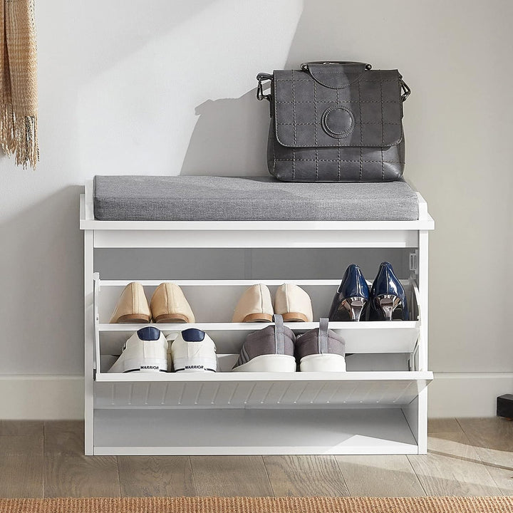 SoBuy Schuhschrank Schuhbank mit Sitzfläche, Schuhregal mit Stauraum, Klappe, Sitzkissen, bis 150 kg