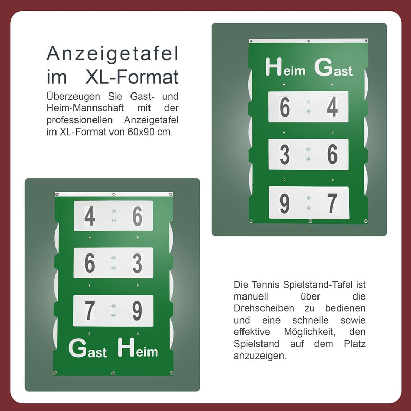 achilles Tennis Spielstand Anzeigetafel XL, Spielstandanzeige, professionelle Tennistafel, Indoor-Ou