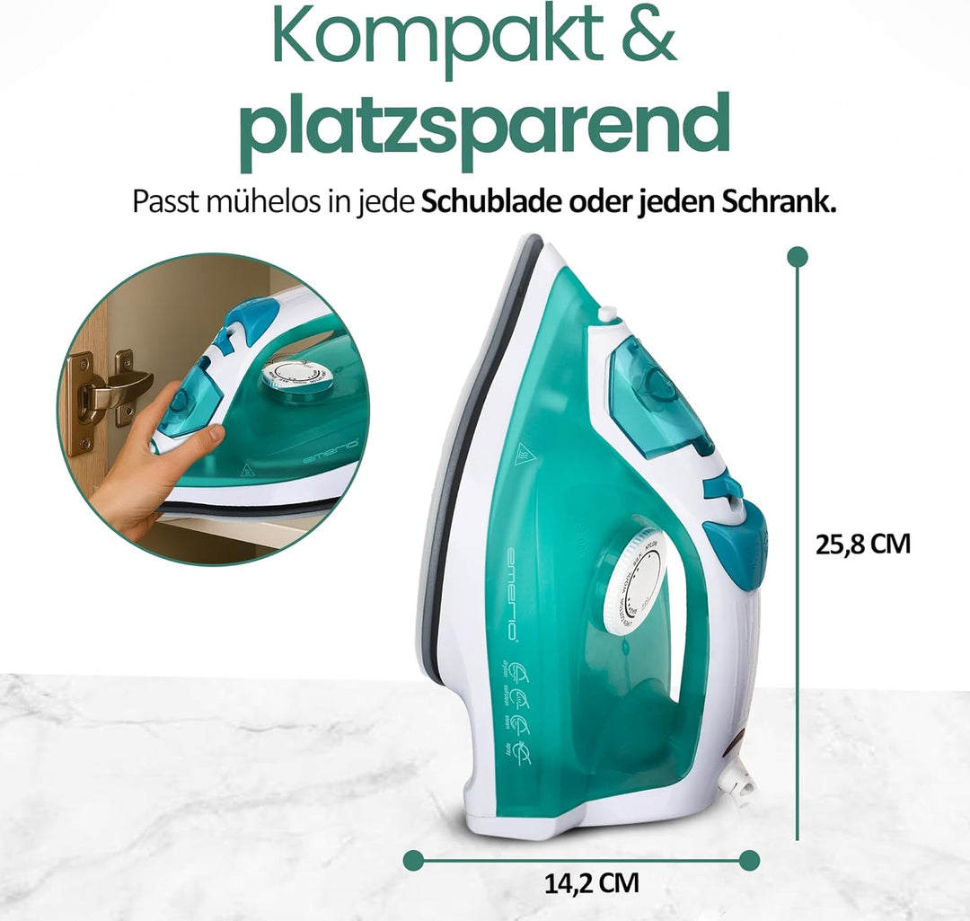 Emerio Bügeleisen Dampfbügeleisen, 2000 Watt, besonders gleitfähige Keramik-Bügelsohle, Selbstreinig