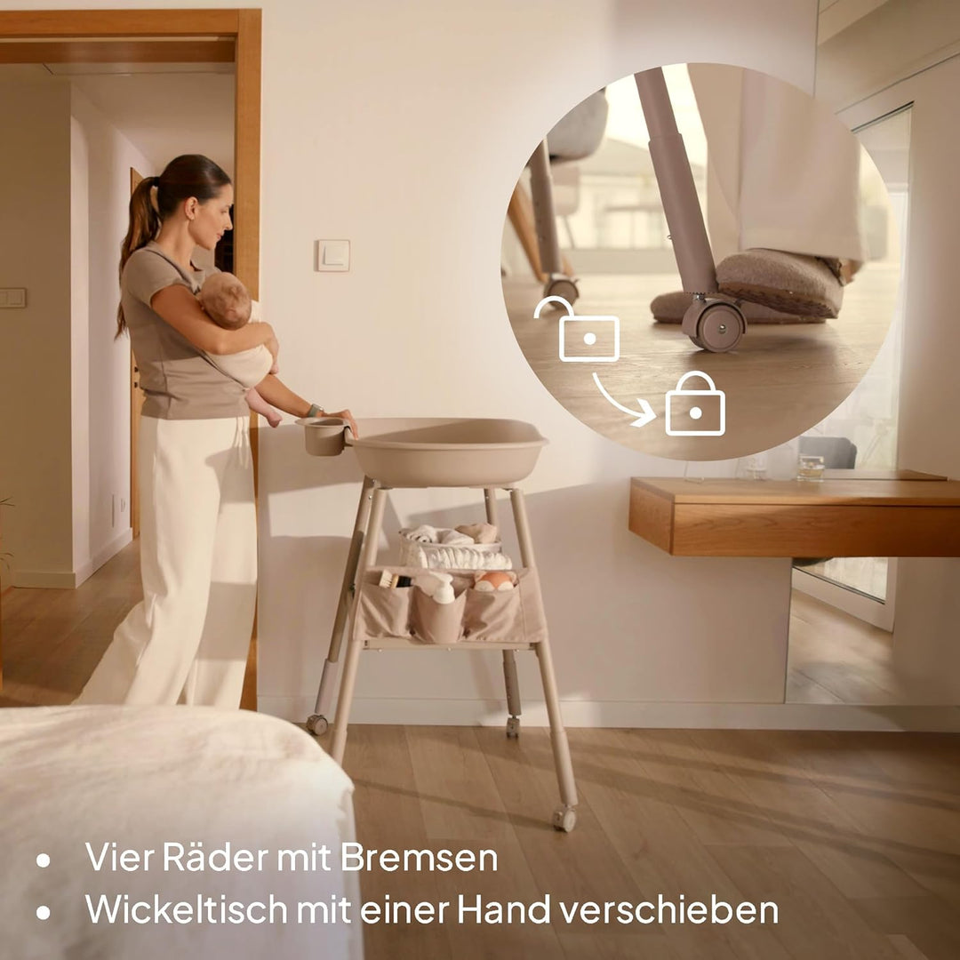 Lionelo Rosie Wickeltisch mit Rollen – Höhenverstellbar, Wasserdichte Wickelauflage, Organizer & Abl