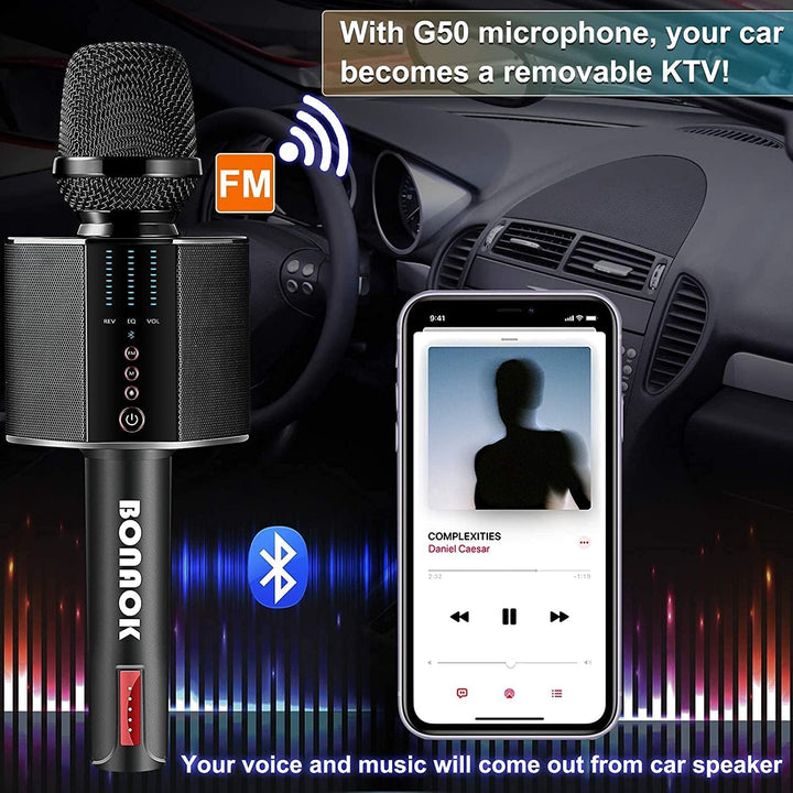 BONAOK Karaoke Mikrofon,Tragbares Kabelloses Bluetooth Karaoke Mikrofon System für Partys im Auto zu