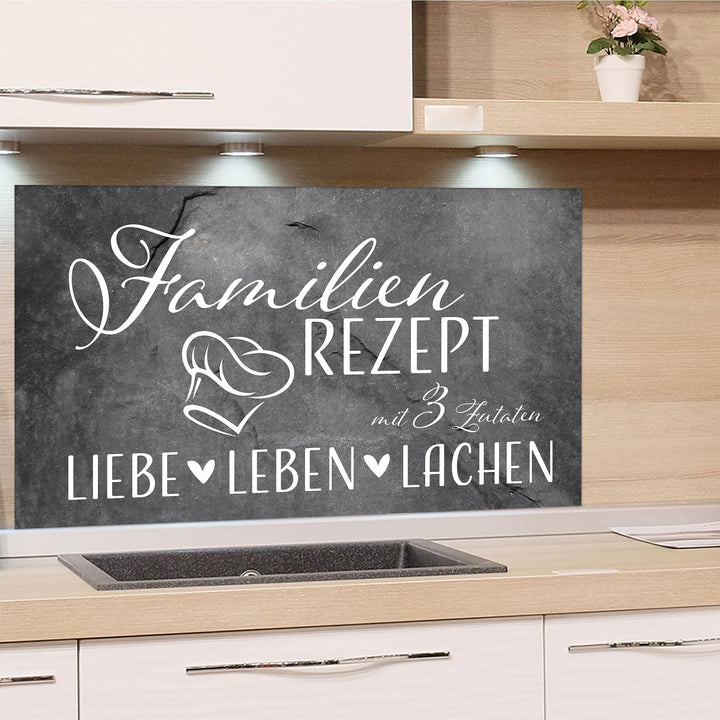 GRAZDesign Spritzschutz Küchenrückwand Glas Küche für Herd & Küchenspüle, Grau mit Spruch - Glasplat