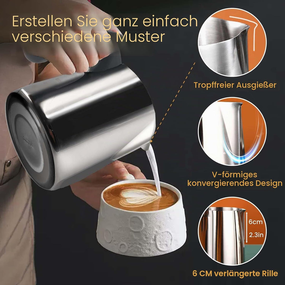 Daily Treasures 600ml Milch schäumende Krüge mit schwarzem Kunststoffgriff, Anti-Verbrühung Metall M