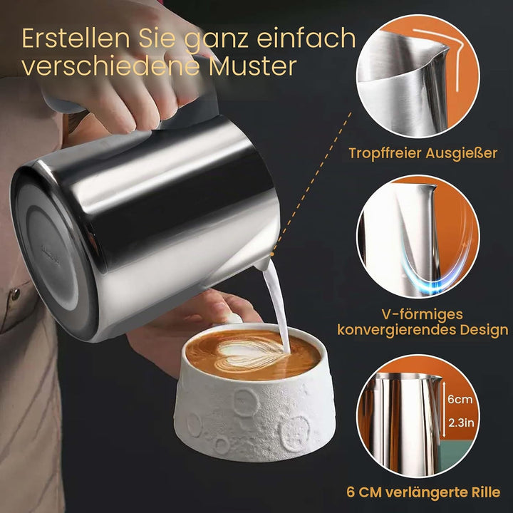 Daily Treasures 600ml Milch schäumende Krüge mit schwarzem Kunststoffgriff, Anti-Verbrühung Metall M