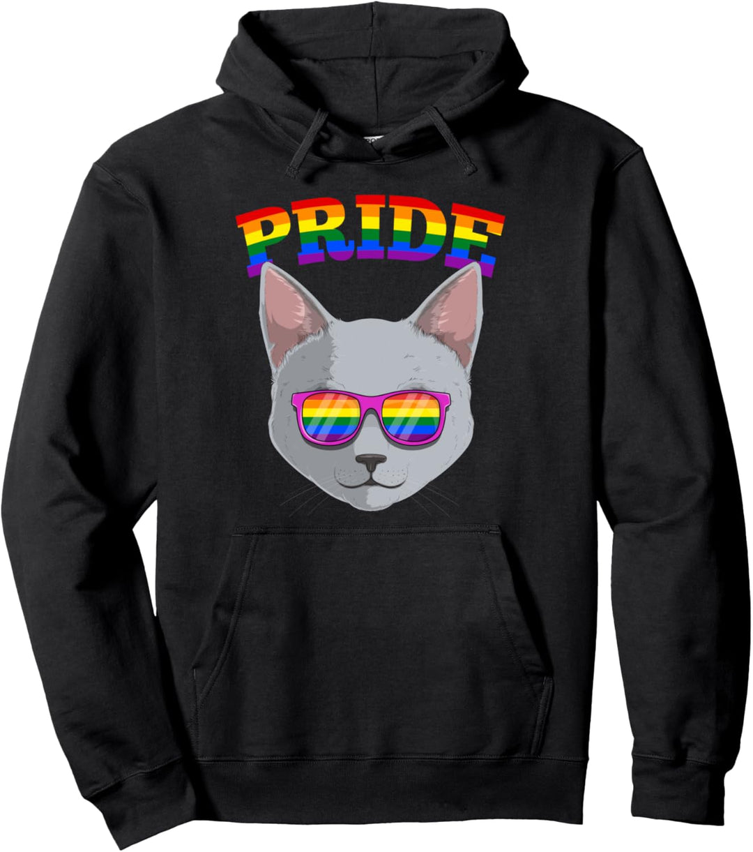 LGBT Russian Blue Cat Gay Pride Rainbow LGBTQ Kitty Pullover Hoodie