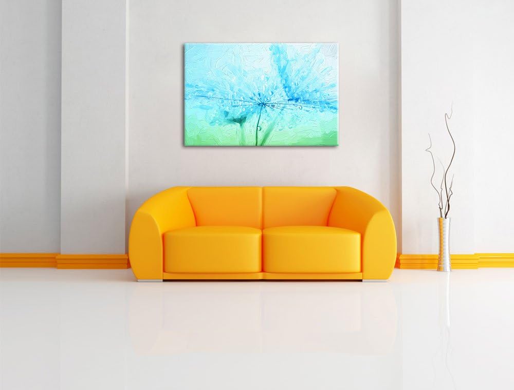 Pixxprint Pusteblume bedeckt mit Tropfen als Leinwandbild/Grösse: 100x70 / Wandbild/Kunstdruck/ferti