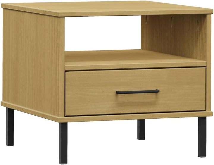 FIRBNUS Nachttisch Oslo mit Metallbeinen Braun Massivholz Kiefer Beistelltisch Holz Beistelltisch mi