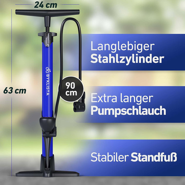 BYKLISTA Fahrradpumpe alle Ventile | Grosses Manometer 12 Bar + extra Ventiladapter | Gratis eBook |