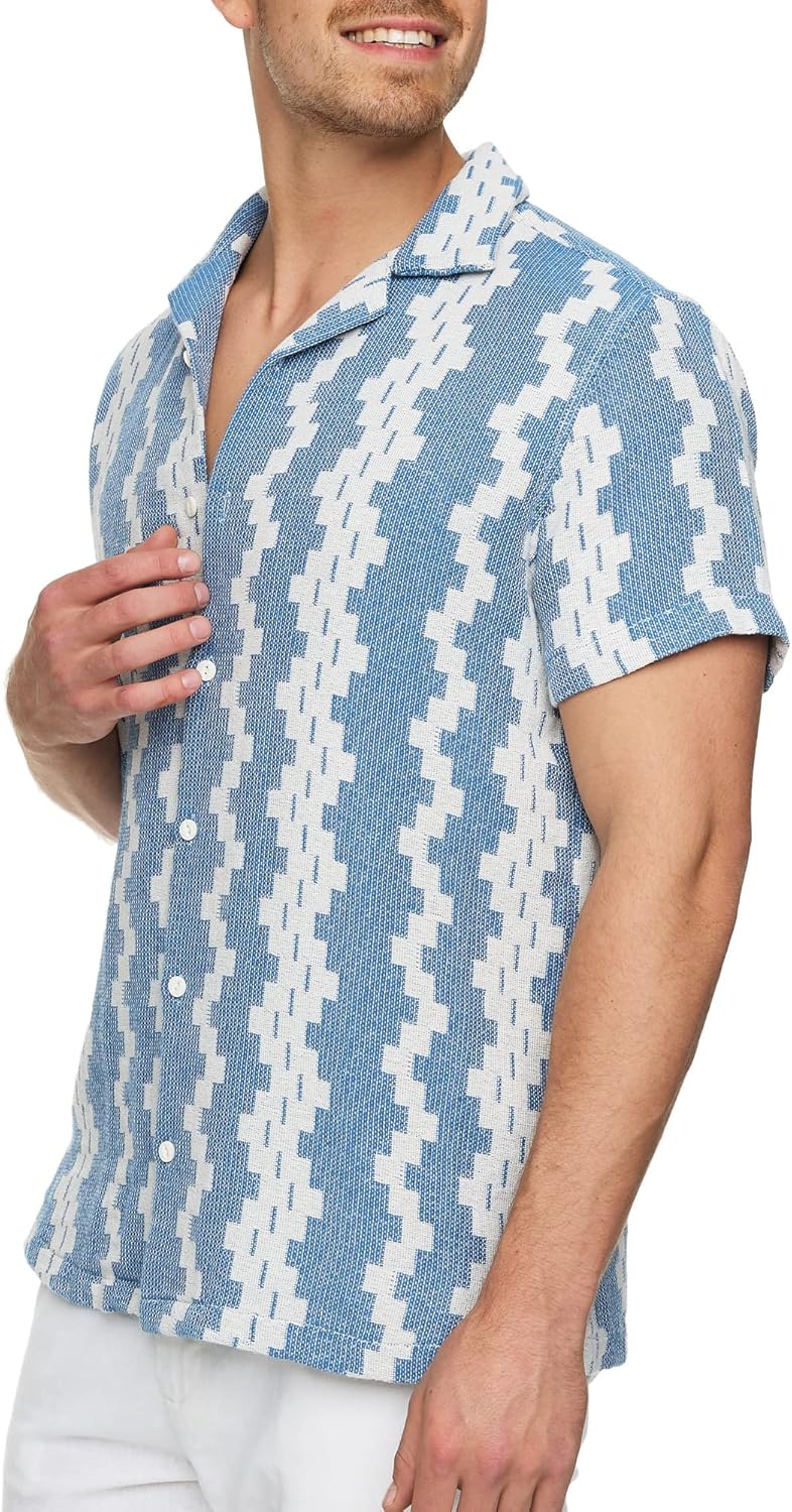 Indicode Herren INCosby Kurzarmhemd mit Button-Down-Kragen | Herrenhemd gestreift Kurzarm Hemd XL Bl