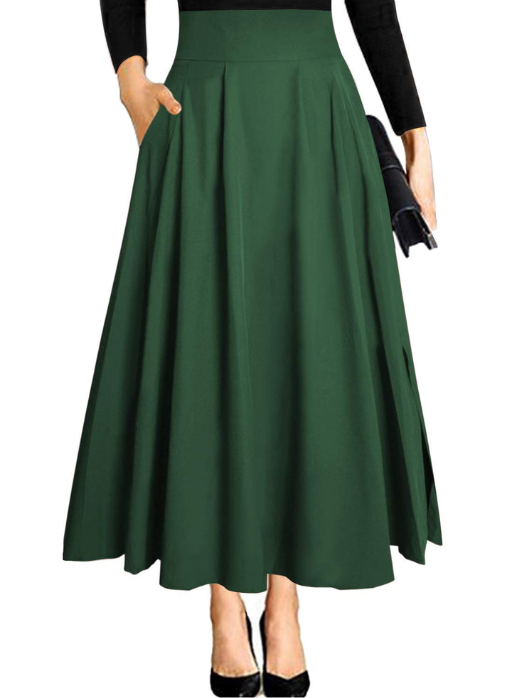 Damen High Waist Maxirock Taschen mit Seitenschlitz Langer A-Linie Rock XL 0 Armee Grün, XL 0 Armee
