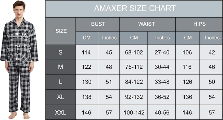 Amaxer 100% Baumwolle Herren Flanell Pyjamas Set Herren Pyjamas Home Fashion Pyjamas Langarm Hosen S