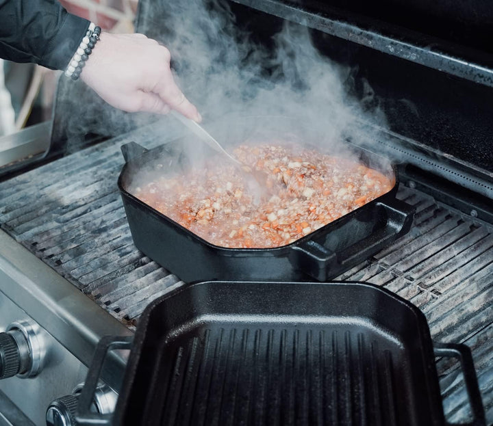 SANTOS Square Dutch Oven mit Deckel - Quadratischer Schmortopf - 6,5L/7Qt Feuertopf - Gusseisen - pa