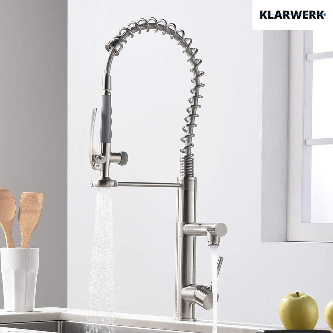 Ben | Gastronomie Chrom Silber Küchenarmatur| Zwei Brausen | Edelstahl Professional Wasserhahn Küche