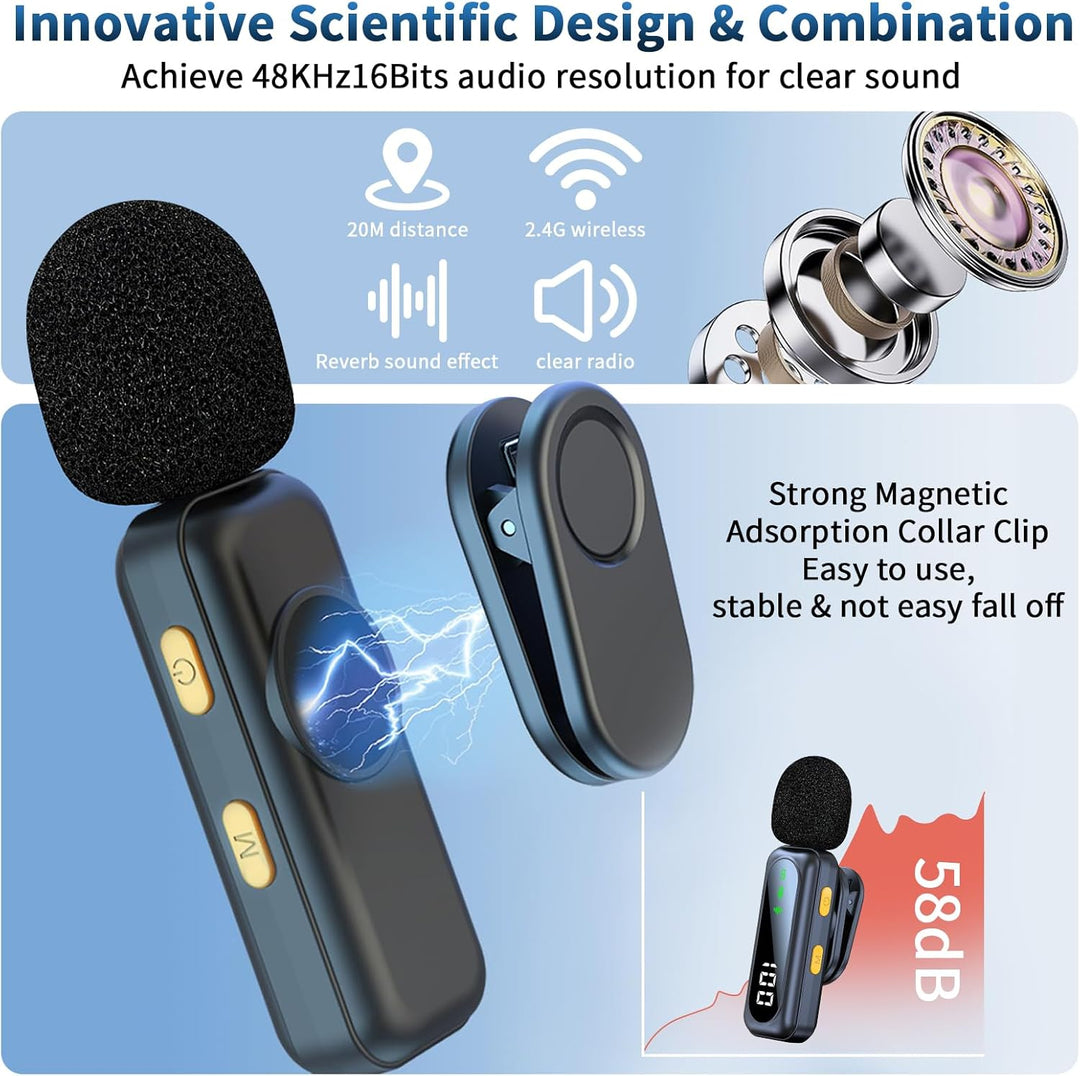 Mikrofon Handy Bluetooth Lavalier Wireless Mini, Microphone Kleines Mikro, Ansteckmikrofon Kabellos