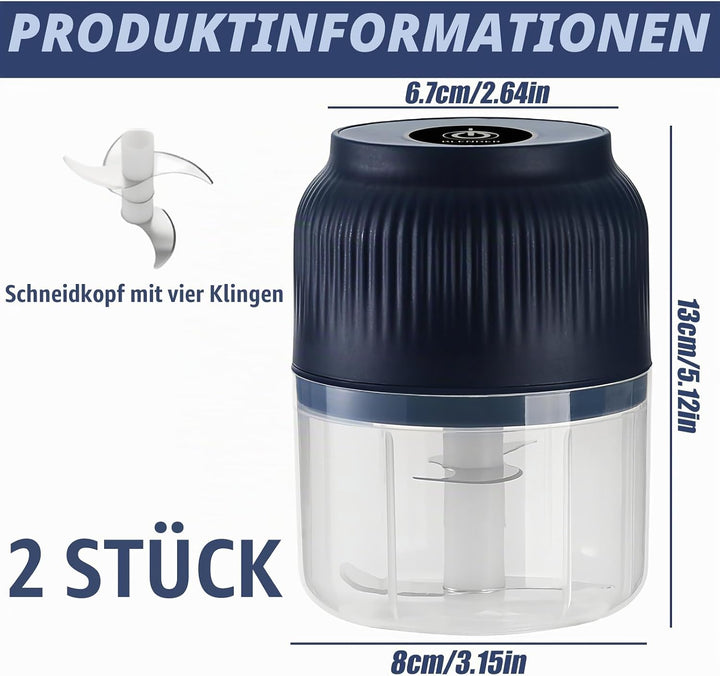 Mini Elektrisch Zerkleinerer, 300ml Akku Zerkleinerer, Küchenhelfer mit USB-Anschluss, Knoblauchhack