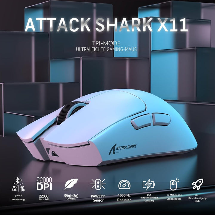 LexonElec x Attack Shark X11 Kabellose Gaming-Maus mit RGB Magnetische Ladestation, PixArt PAW3311-S