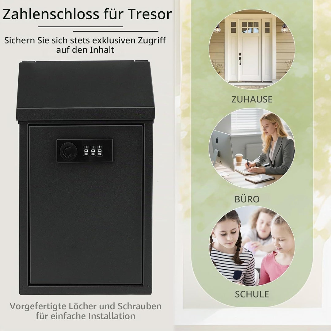 Spendenbox Metall Abschliessbar, Geldkassette Wandmontage mit Zahlenschloss | Schlüsselbox für Ausse