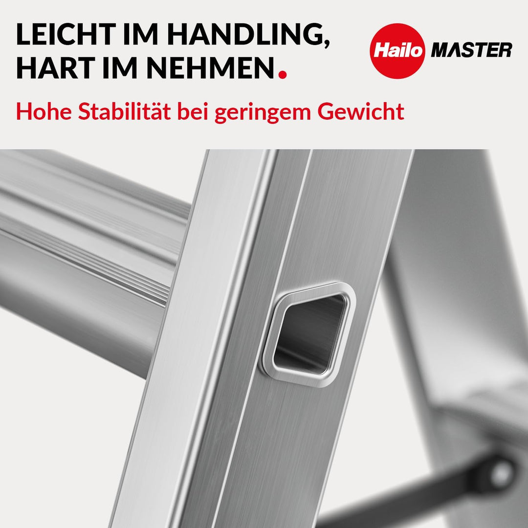 Hailo Master D100 Aluminium Doppelstufenleiter – beidseitig begehbare Stufenleiter - breite Rutschhe