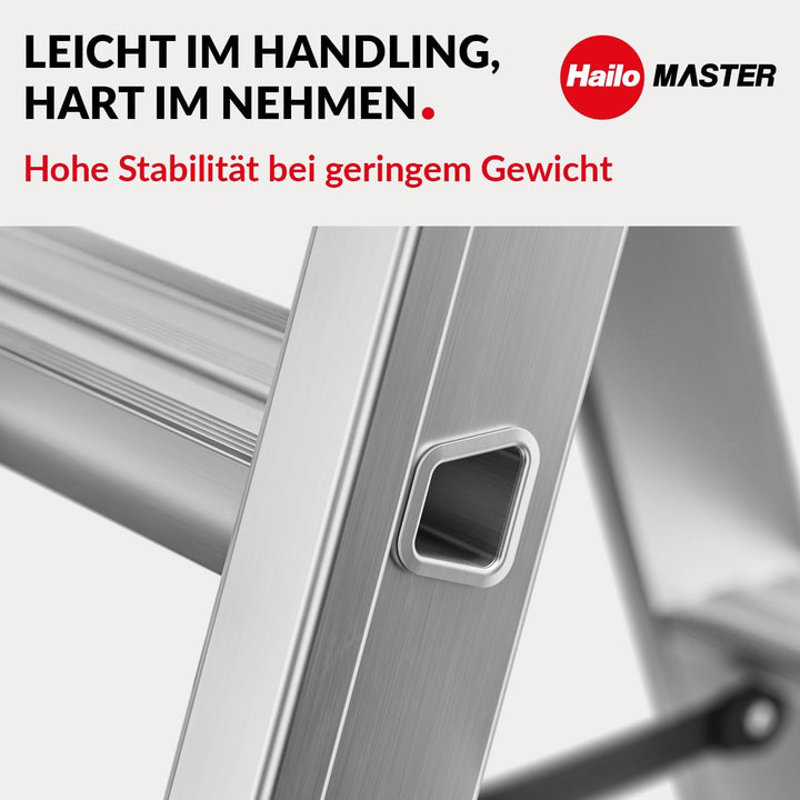 Hailo Master D100 Aluminium Doppelstufenleiter – beidseitig begehbare Stufenleiter - breite Rutschhe