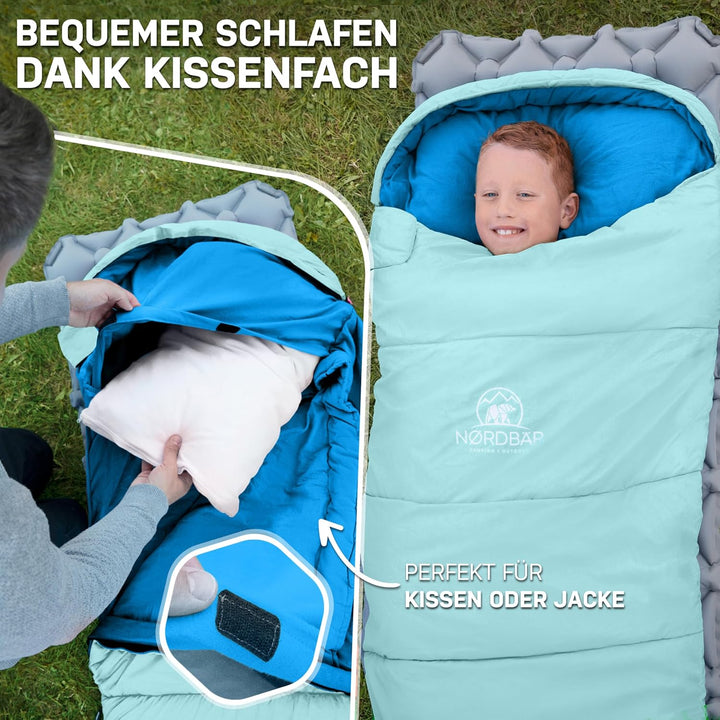 NORDBÄR® Kinderschlafsack für Jungs & Mädchen bis 145 cm Körpergrösse | Innenfutter aus 100% Baumwol