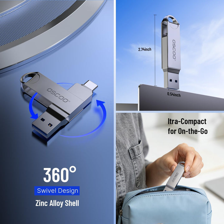 256GB USB Flash Drive, USB 3.1 Gen 1 Dual USB-C & USB-A Memory Stick, Portable Thumb Drive for iPhon