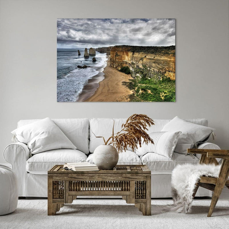 Bilder auf Leinwand 100x70cm Leinwandbild Strand Ozean Landschaft Gross Wanddeko Bild Schlafzimmer K