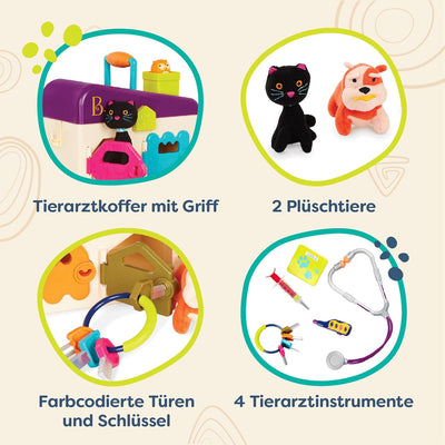 B. toys Tierarztkoffer für Kinder mit Kuscheltieren, Stethoskop, Spritze und mehr – Arztkoffer Tiera
