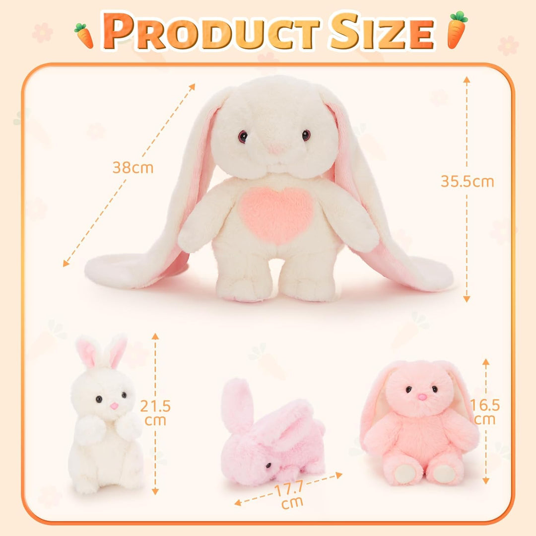 MorisMos Süss 4 Stücke Hasen Kuscheltier Stofftier Plüschtier, 48cm hoch riesen hase XXL mit 3 klein