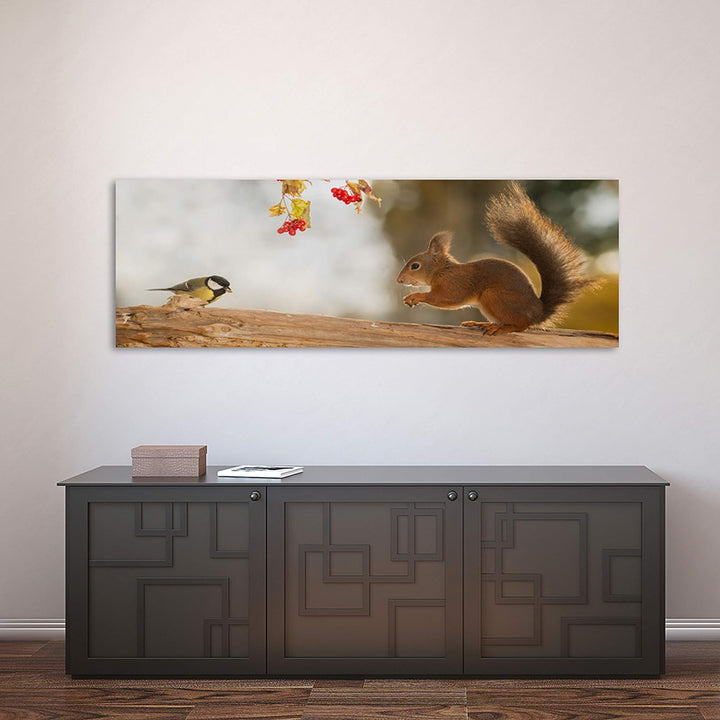 Feeby. Leinwandbild, Bilder, Wand Bild, Wandbilder, Kunstdruck 90x30 cm, EICHHÖRNCHEN, NATUR, BRAUN,