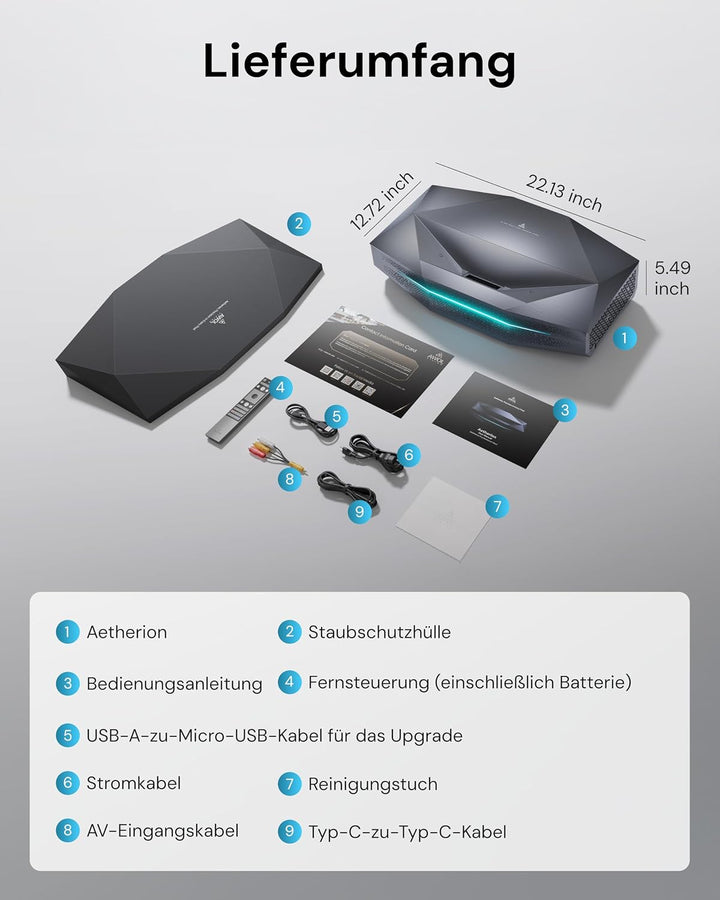AWOL Aetherion Max Ultrakurzdistanz Beamer 4K RGB, 3300 ISO-Lumen, 6.000:1 Nativkontrast,PixelLock T
