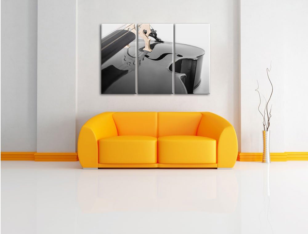 Pixxprint Cello in Regenbogenfarben gehalten schwarz/weiss 3-Teiler Leinwandbild 120x80 Bild auf Lei