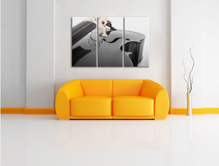 Pixxprint Cello in Regenbogenfarben gehalten schwarz/weiss 3-Teiler Leinwandbild 120x80 Bild auf Lei