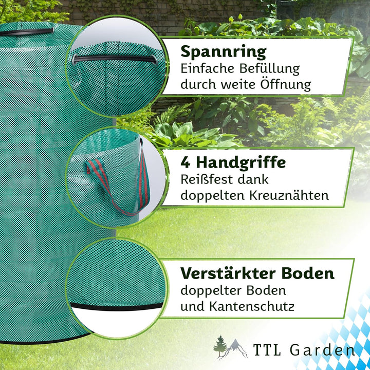 TTL Garden 3x 272L Gartensack - DOPPELTER BODEN extra stabil selbststehend 4 Griffe 150gsm gross rob